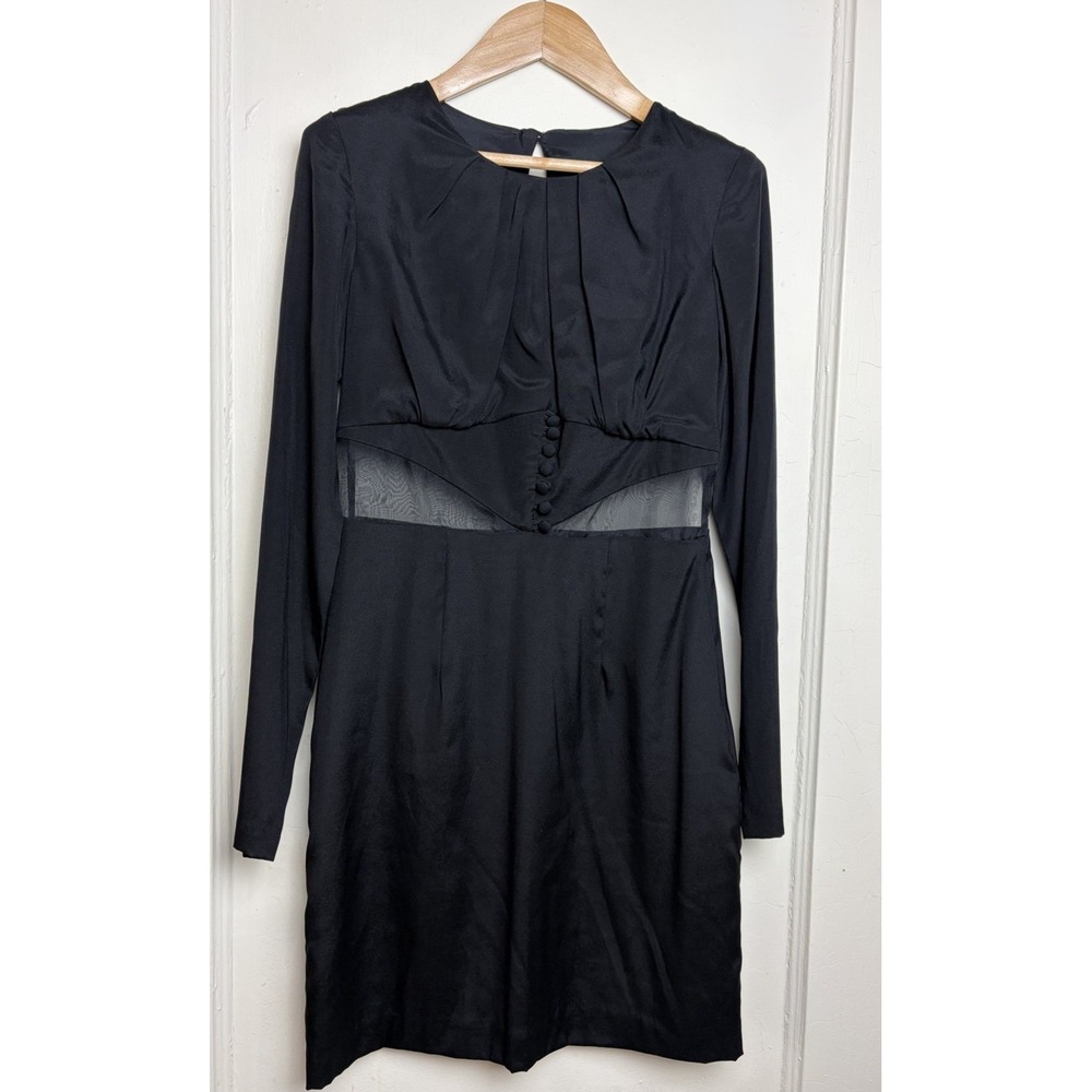 Ani Lee Black 100% Silk Mesh Cutout Long Sleeve Mini Dress Size 2